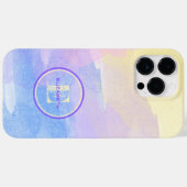 Coques Case-Mate iPhone Aquarelle bleu violet de fille Nom du monogramme é (Verso (horizontal))