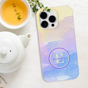 Coque Pour Pour iPhone 14 Pro Max Aquarelle bleu violet de fille Nom du monogramme é