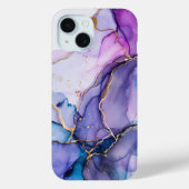 Coques Case-Mate iPhone Aquarelle bleu violet or marbre d'encre d'alcool (Verso)