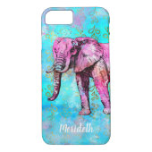 Coques Case-Mate iPhone Aquarelle bleue faite sur commande d'éléphant rose (Dos)