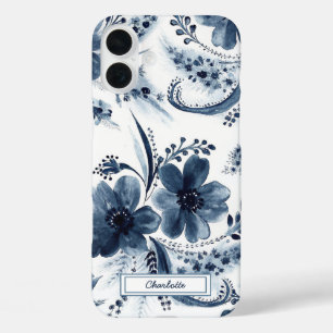 Coques iPhone 16 Plus Aquarelle bleue Floral