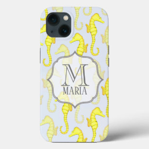 Case-Mate iPhone Case Aquarelle bleue Monogramme personnalisé Cheval nau