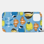 Coques Case-Mate iPhone Aquarelle bleue Monogramme personnalisé Poisson tr (Verso (horizontal))