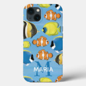 Coques Case-Mate iPhone Aquarelle bleue Monogramme personnalisé Poisson tr (Verso)