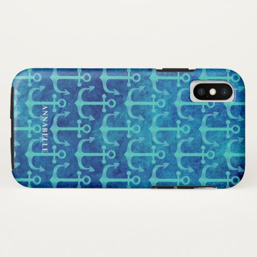 Coques Case-Mate iPhone Aquarelle bleue Motif vert (Dos (Horizontal))