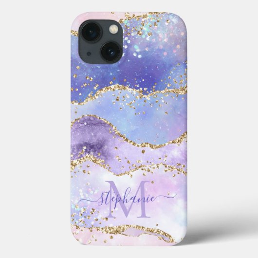 Coques Case-Mate iPhone Aquarelle bleue Parties scintillant or Agate perso (Verso)