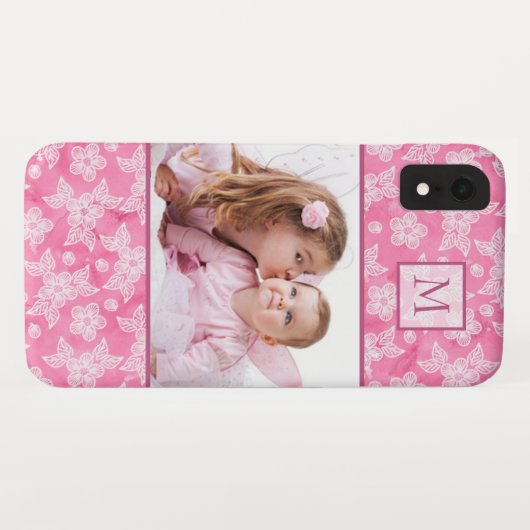 Coques Case-Mate iPhone Aquarelle Blossom rose Monogramme photo (Dos (Horizontal))