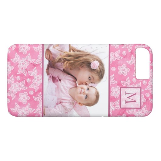 Coques Case-Mate iPhone Aquarelle Blossom rose Monogramme photo (Dos (Horizontal))