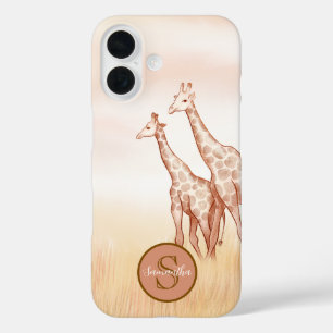 Coques iPhone 16 Aquarelle Boho Giraffe Personnalisé Monogramme