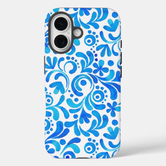 Coques Case-Mate iPhone Aquarelle botanique Bleu et Blanc (Verso)