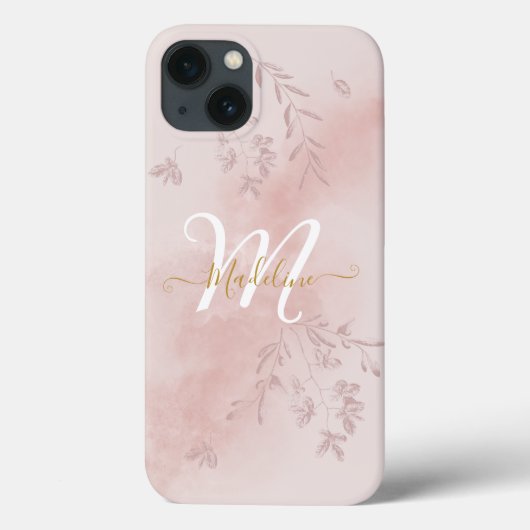 Coques Case-Mate iPhone Aquarelle Botanique Feuille Foliage Rose Monogramm (Verso)