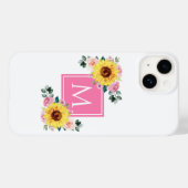 Coques Case-Mate iPhone Aquarelle botanique rose tournesol Monogramme (Verso (horizontal))