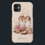 Case-Mate iPhone Case Aquarelle Botte de la femelle Monogramme floral<br><div class="desc">Tout le texte est réglable. Aquarelle Boho Floral Cowgirl Bottes simple et élégant Monogramme. Modifiez simplement le texte pour répondre à vos besoins.</div>
