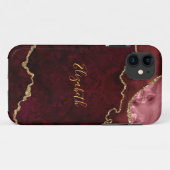 Coques Case-Mate iPhone Aquarelle Burgundy Gold Marble Agate Géode (Dos (Horizontal))