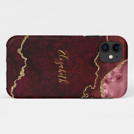 Coques Case-Mate iPhone Aquarelle Burgundy Gold Marble Agate Géode (Dos (Horizontal))