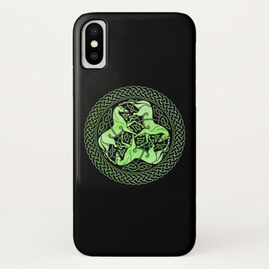 Coques Case-Mate iPhone Aquarelle Cercle de noeud celtique vert avec cheva (Dos)