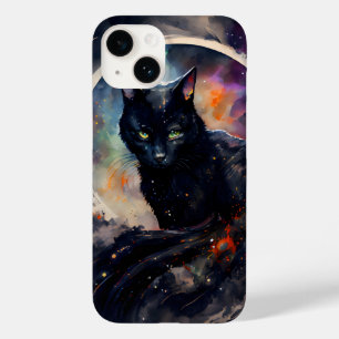 Coque Pour iPhone 14 Aquarelle Chat Noir Eclipse Lune Oeuvre
