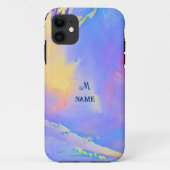 Coques Case-Mate iPhone Aquarelle Ciel Bleu Nuages Monogramme Personnalisé (Dos)