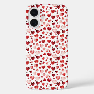 Coques iPhone 16 Aquarelle Coeurs rouges Saint Valentin