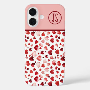 Coques iPhone 16 Aquarelle Coeurs rouges Saint Valentin Monogrammé