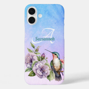Coques iPhone 16 Plus Aquarelle Colibri et fleurs Personnalisé