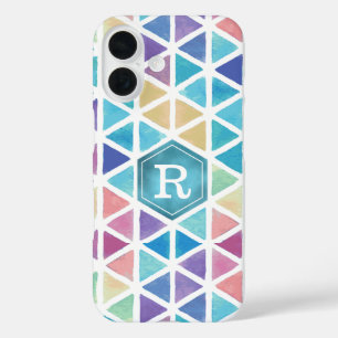Coques iPhone 16 Aquarelle colorée Monogramme géométrique Abstrait