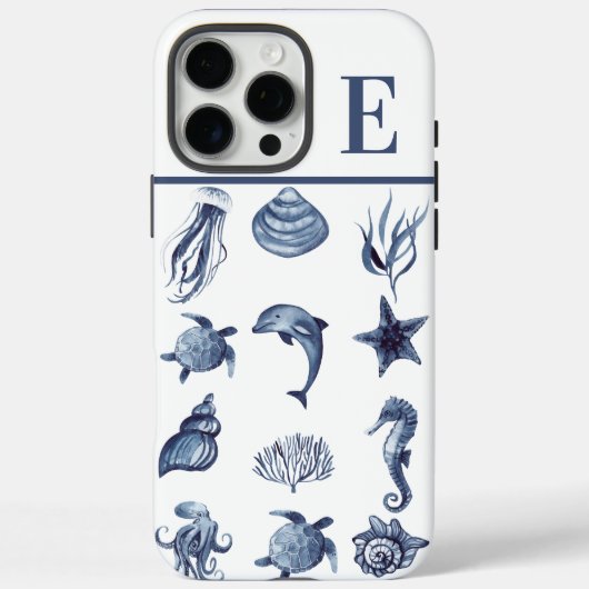 Coques Case-Mate iPhone Aquarelle Côtière Bleu Marine Initiale Personnalis (Verso)