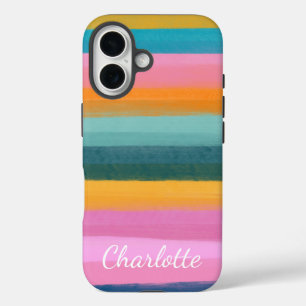 Coques iPhone 16 Aquarelle couleur mignonne Brush Stroke Stripes No