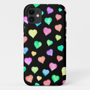 Coque Case-Mate Pour iPhone Aquarelle couleur noir Rainbow Hearts Motif