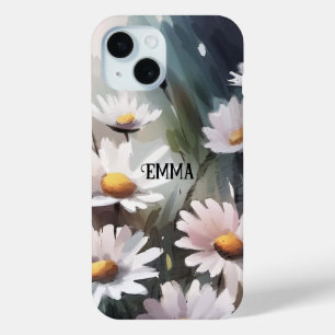 Coque Pour iPhone 15 Aquarelle Daisées Nom personnalisé