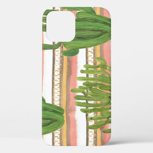 Coques Case-Mate iPhone Aquarelle de cactus, arrière - plan rayé, couche t (Verso)