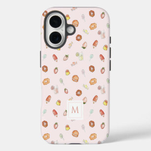 Coques iPhone 16 Aquarelle de fille Dessert Motif rose Monogramme