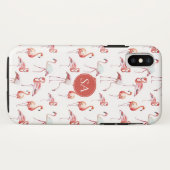Coques Case-Mate iPhone Aquarelle de Flamant rose rose tropicale monogramm (Dos (Horizontal))