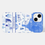 Coques Case-Mate iPhone Aquarelle de l'île grecque de Santorin personnalis (Verso (horizontal))