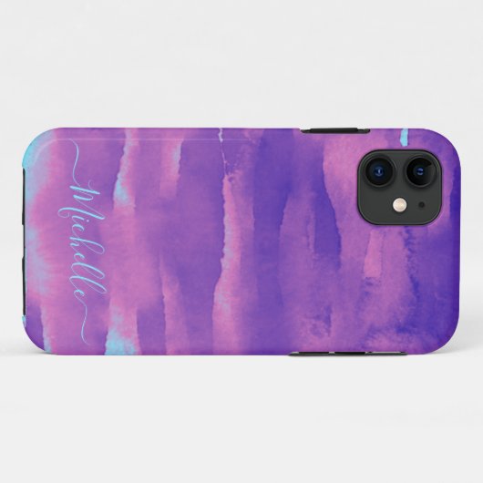 Coques Case-Mate iPhone Aquarelle de néon rose violet Abstrait (Dos (Horizontal))