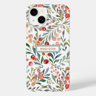 Coque Pour iPhone 14 Aquarelle de Noël Floral Personnalisé