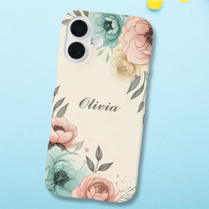 Coques iPhone 16 Aquarelle délicate Fleurs Sketchy