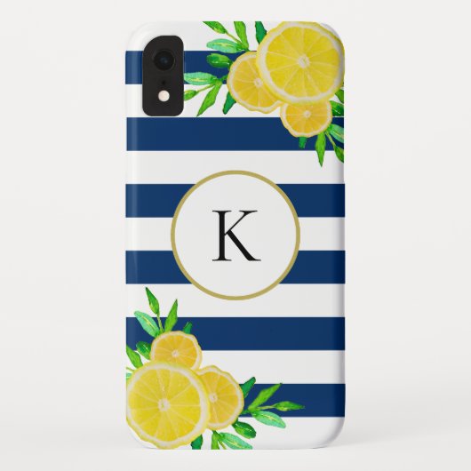 Coques Case-Mate iPhone Aquarelle d'été Monogramme de citron d'été (Dos)