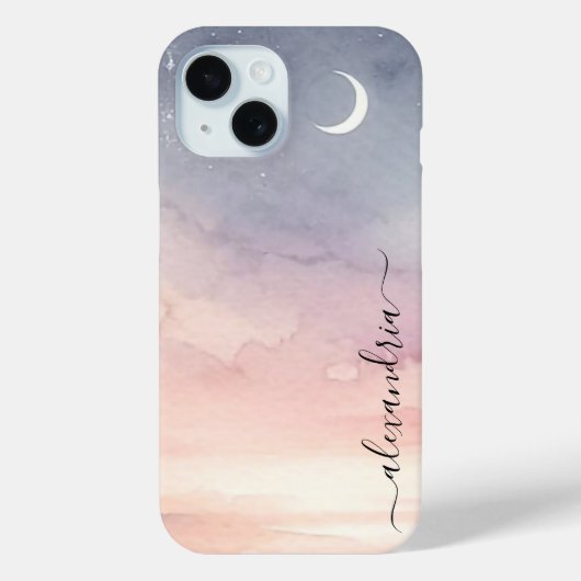 Coques Case-Mate iPhone Aquarelle Douce Croissant Lune Avec Nom (Verso)