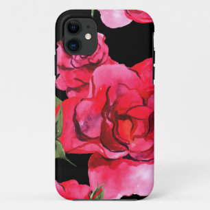 Case-Mate iPhone Case Aquarelle douce rouge et rose sur Coque-M noir