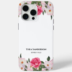 Coque iPhone 15 Pro Max Aquarelle Doux rose blanc Roses illustration