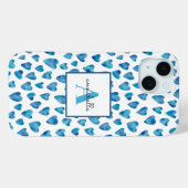Coques Case-Mate iPhone Aquarelle du coeur bleu monogramme (Verso (horizontal))