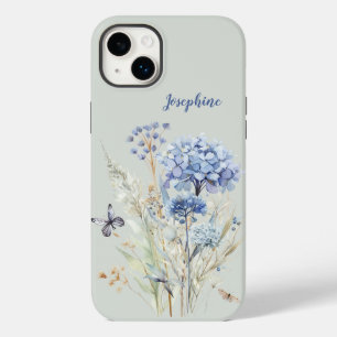 Coque Pour iPhone 14 Plus Aquarelle Dusty Blue Floral Personnalisé