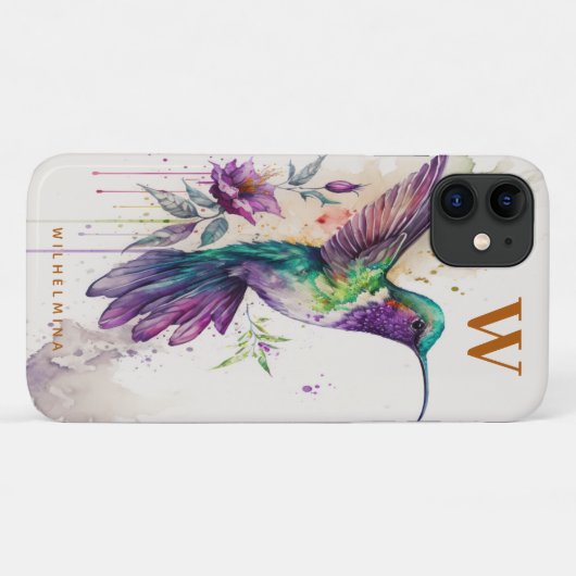 Coques Case-Mate iPhone Aquarelle Elegant Colibri Funny Monogramme Nom (Dos (Horizontal))