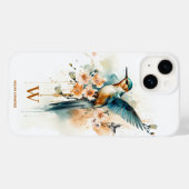 Coques Case-Mate iPhone Aquarelle Élégant Monogramme De Colibri Avec Nom (Verso (horizontal))