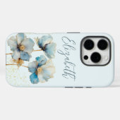 Coques Case-Mate iPhone Aquarelle Élégante Papillons Bleus Poussière Or (Verso (horizontal))