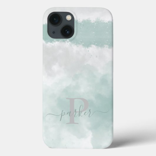 Coques Case-Mate iPhone Aquarelle Élégante Verte Monogramme (Verso)