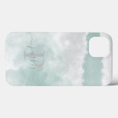 Coques Case-Mate iPhone Aquarelle Élégante Verte Monogramme (Verso (horizontal))