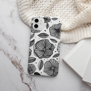 iPhone 13 Case Aquarelle et fleurs d'encre - noir et blanc
