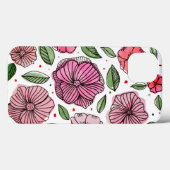 Coques Case-Mate iPhone Aquarelle et fleurs d'encre - rose et vert (Verso (horizontal))